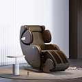 Home Theater Space With Brown Massage Chair White Blinds And Round Rug