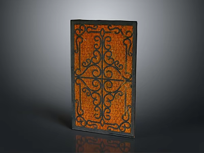 Ornate Decorative Panel With Black Frame And Orange Intricate Scrollwork Design 3d model