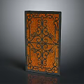 Ornate Decorative Panel With Black Frame And Orange Intricate Scrollwork Design