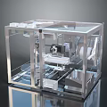 Industrial Machine With Transparent Glass Enclosure And Internal Mechanical Components System