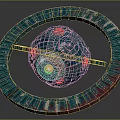 Cosmic Space Exploration Model With Blue Orbital Ring Sphere And Red Highlight 3d model