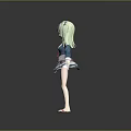 Anime Style Game Film Character With Green Hair Twin Tails And Blue White Uniform