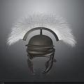 Ancient Roman Battle Weapon Helmet With Metallic Shell And White Feather Plume