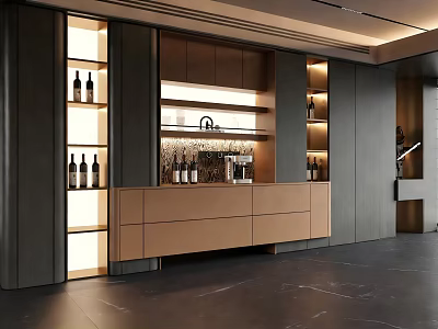 Modern Sideboard Design With LED Lighting Wine Racks And Display Shelves 3d model