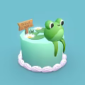 Green Frog Cake With Thank You Sign Water Lilies And White Decorative Border