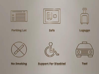 Public Indicator Signs With Parking Lot Cafe Luggage No Smoking Supports For Disabled And Taxi 3d model