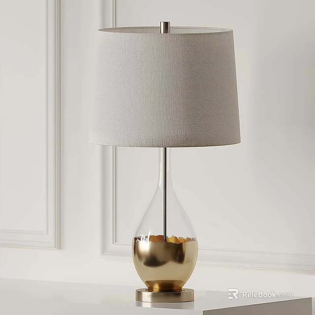 Modern Table Lamp With Linen Shade And Teardrop Glass Base Gold Accent Design 3d model 