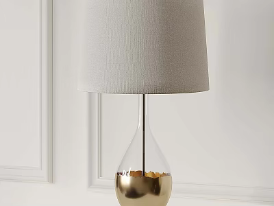 Modern Table Lamp With Linen Shade And Teardrop Glass Base Gold Accent Design 3d model
