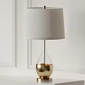 Modern Table Lamp With Linen Shade And Teardrop Glass Base Gold Accent Design