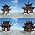 Traditional Chinese Pavilion With Curved Eaves And Two Tiered Wooden Roof In Open Square
