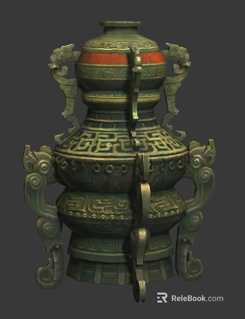 Ornate Antique Ceramic Vessel With Intricate Carvings Double Handles And Layered Structure 3d model 