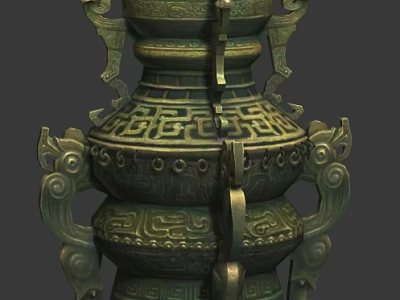 Ornate Antique Ceramic Vessel With Intricate Carvings Double Handles And Layered Structure 3d model