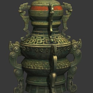 Chinese-style copper round tripod incense burner antique cultural relic tripod 3d model