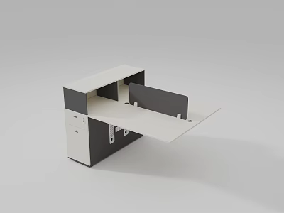 Modern Office Desk With Divider Panel Drawers And Extended Tabletop 3d model
