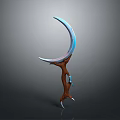 Crescent Shaped Weapon With Wooden Hilt Blue Gradient Blade And Claw Base