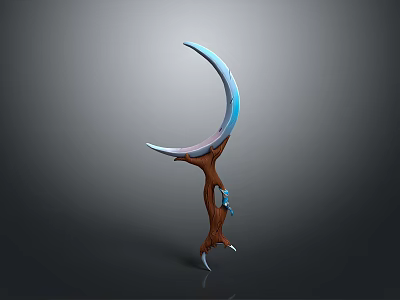 Crescent Shaped Weapon With Wooden Hilt Blue Gradient Blade And Claw Base 3d model