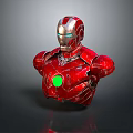 Red Iron Man Character Bust With Glowing Eyes And Green Energy Core