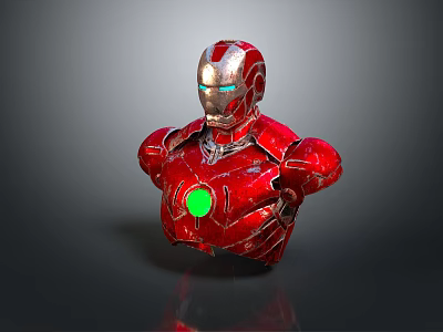 Red Iron Man Character Bust With Glowing Eyes And Green Energy Core 3d model