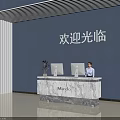 Modern Marble Reception Desk With Receptionist Two Computers And Welcoming Atmosphere 3d model