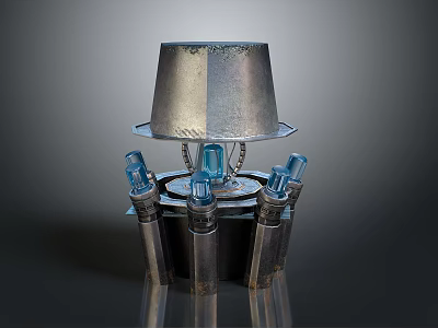 Metallic Decorative Structure With Silver Shade And Blue Glass Tube Elements 3d model