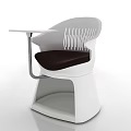 White Leisure Chair With Brown Seat Vertical Striped Backrest And Side Table