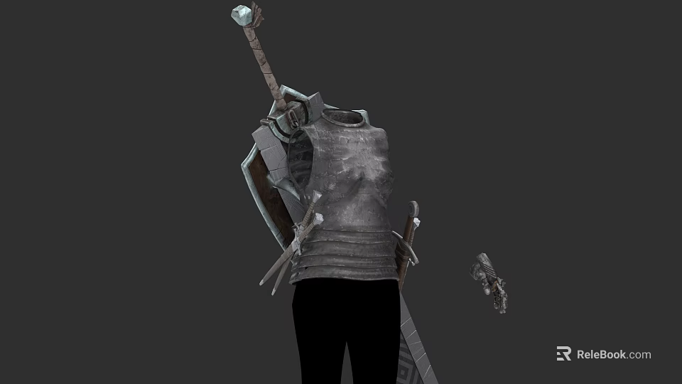 Fantasy Game Movie Character In Medieval Armor With Sword Shield And Staff 3d model 