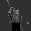 Fantasy Game Movie Character In Medieval Armor With Sword Shield And Staff