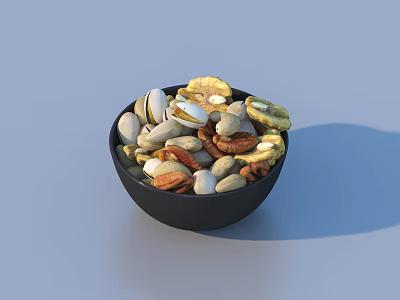 Mixed Nuts in Black Bowl with Pistachios Walnuts Almonds and Pecans 3d model