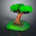 Cartoon Style Tree With Green Canopy Brown Hollow Trunk Surrounded By Grass And Purple Flowers 3d model