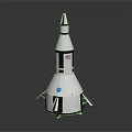 White Black Rocket Model With Pointed Top USA Flag Logo Blue Circular Emblem Bottom Supports