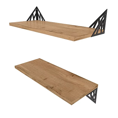 Modern Wooden Wall Shelves With Black Metal Brackets And Floating Design 3d model