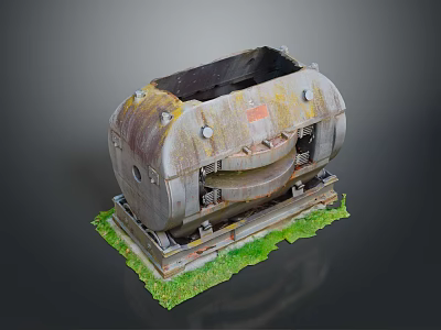 Rusted Metal Tank Model With Green Base And Cylindrical Industrial Design Features 3d model