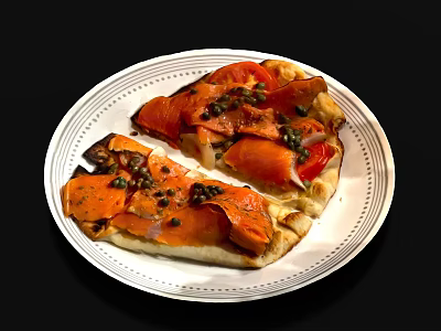 Smoked Salmon Flatbread Pizza With Fresh Tomatoes Olives And Herbs 3d model