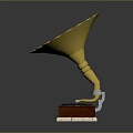 Golden Phonograph Decorative Equipment With Red Wooden Base And Fan Shaped Horn