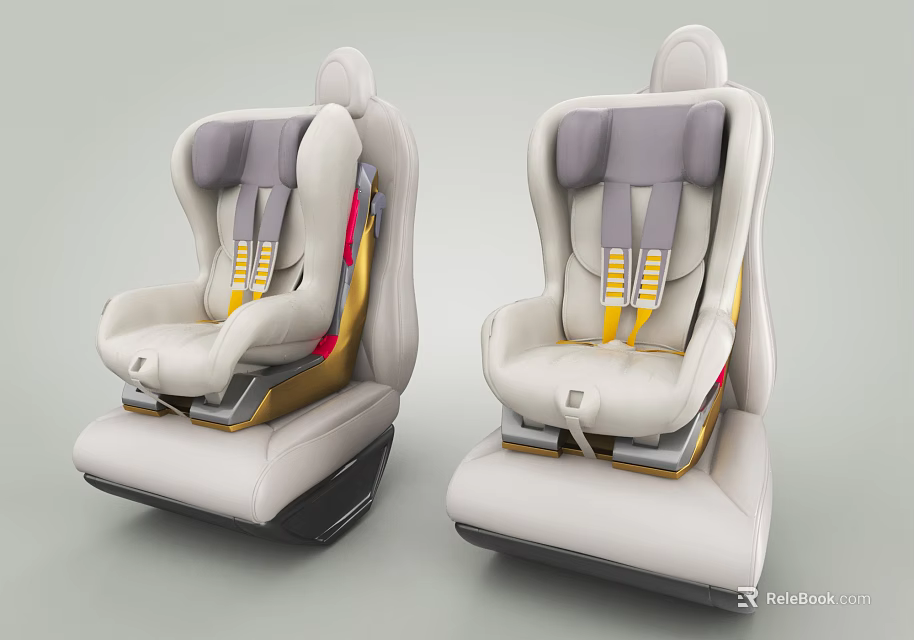 White Single Sofas With Gray Backrest Yellow And Red Decorative Details 3d model