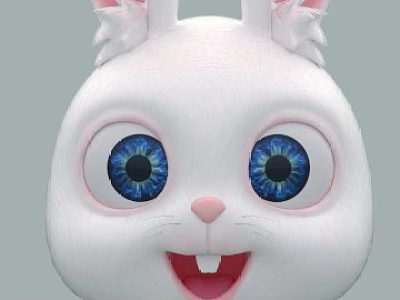 Cute Cartoon Rabbit Head With Big Blue Eyes Pink Inner Ears And Smiling Expression 3d model