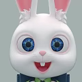 Cute Cartoon Rabbit Head With Big Blue Eyes Pink Inner Ears And Smiling Expression