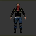 Action 3D Male Character With Red Headscarf Gray Jacket Yellow Stripes Blue Pants Knee Pads