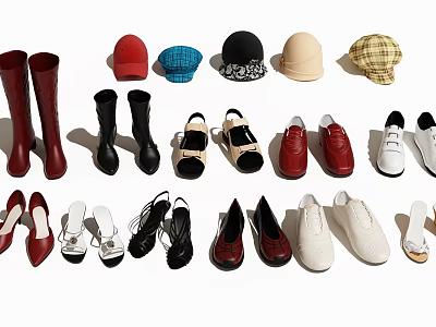 Various Styles of Fashionable Shoes Including Boots Heels Flats and Sneakers for All Occasions 3d model