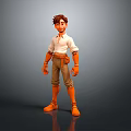 3D Male Character Design With Brown Hair White Shirt Brown Pants And Orange Boots