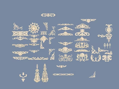 Various Intricate Carved Ornamental Design Patterns Collection on Blue Background 3d model