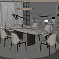 Elegant Modern Restaurant Interior With Marble Dining Table Beige Chairs And Pendant Light