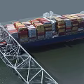 Container Ship Loaded With Containers Collided With Bridge Structure Accident Scene 3d model