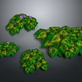 Natural Green Bush Clusters With Lush Foliage And Purple Flowers