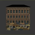 Red Brick Multi Story Building Model With Green Roof And Ground Floor Shops