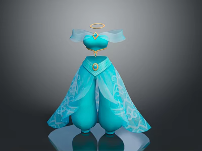Blue Decorative Household Item With Angelic Halo And Flowy Skirt Design 3d model