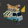 Blue And White Hot Dog Van With Large Hot Dog Model Yellow Flag And Service Sign