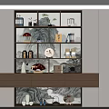 Elegant Modern Tea Cabinet With Multiple Shelves And Decorative Tea Sets