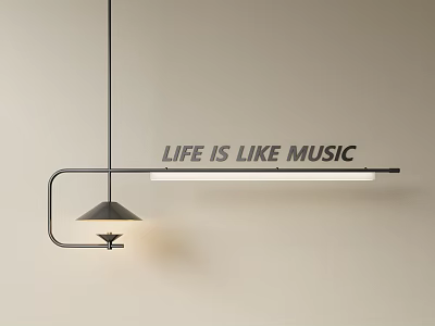 Modern Linear Pendant Light Featuring LIFE IS LIKE MUSIC Text On Neutral Wall 3d model