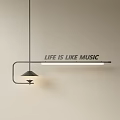 Modern Linear Pendant Light Featuring LIFE IS LIKE MUSIC Text On Neutral Wall